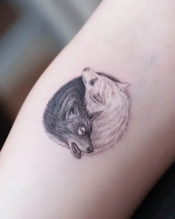 Realism yin yang wolf tattoo by @maro_ink