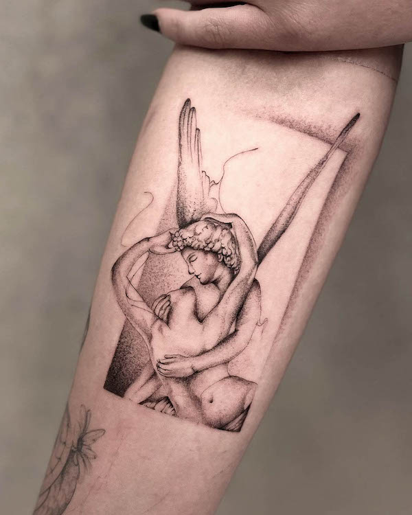 Romantic angel tattoo by @na.szkicowana