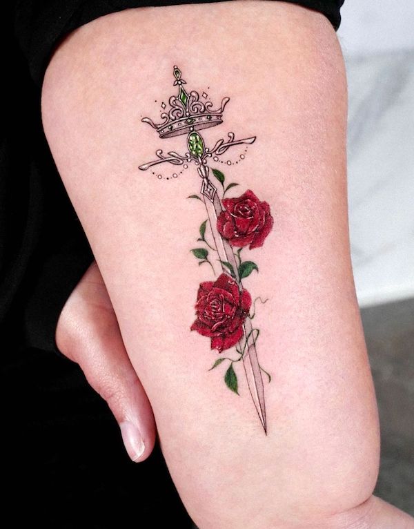 Rose and dagger tattoo by @tattooist_solar