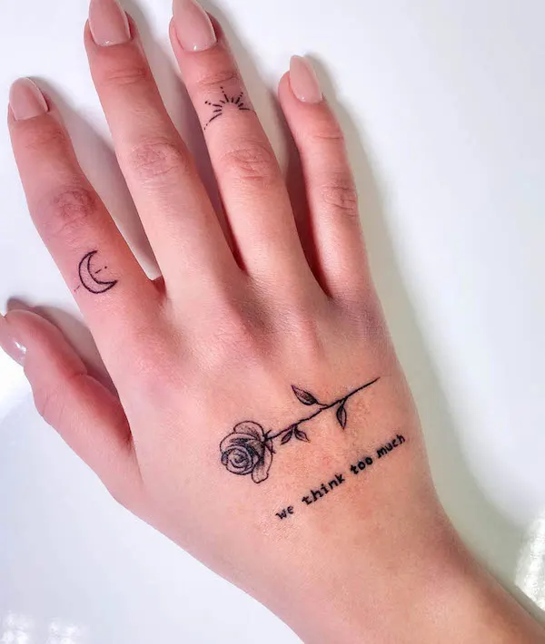 Rose quote hand tattoo by @unikat_design_