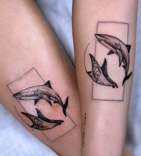 Shark and Manta ray tattoos by @youngwildandinkedph