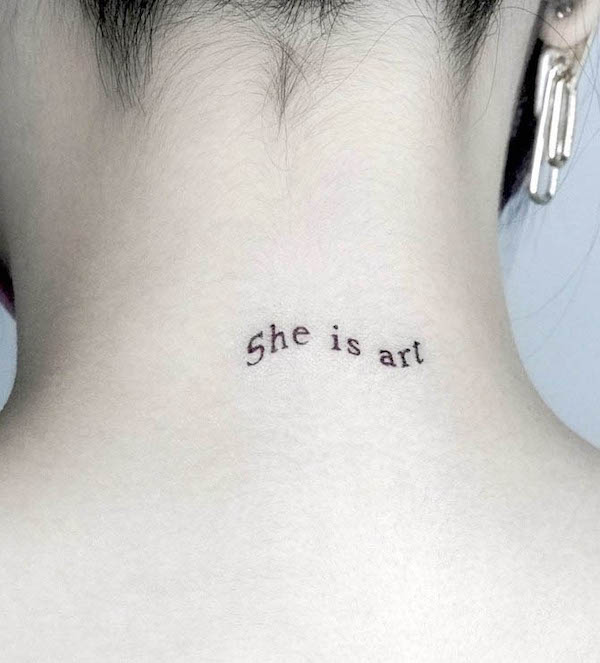 She is art back of the neck tattoo by @lto_ink