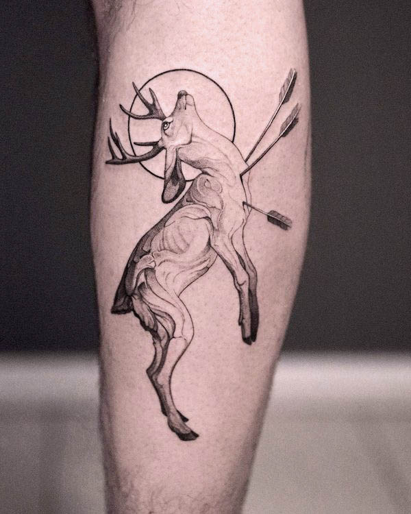 Shot by arrows deer tattoo by @dinna.tattooer