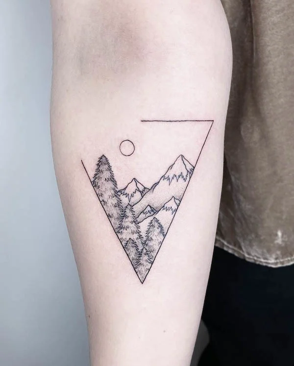 Simple black and grey mountain tattoo by @noelle_adrienne