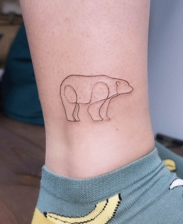 Single-line bear ankle tattoo by @bymosler