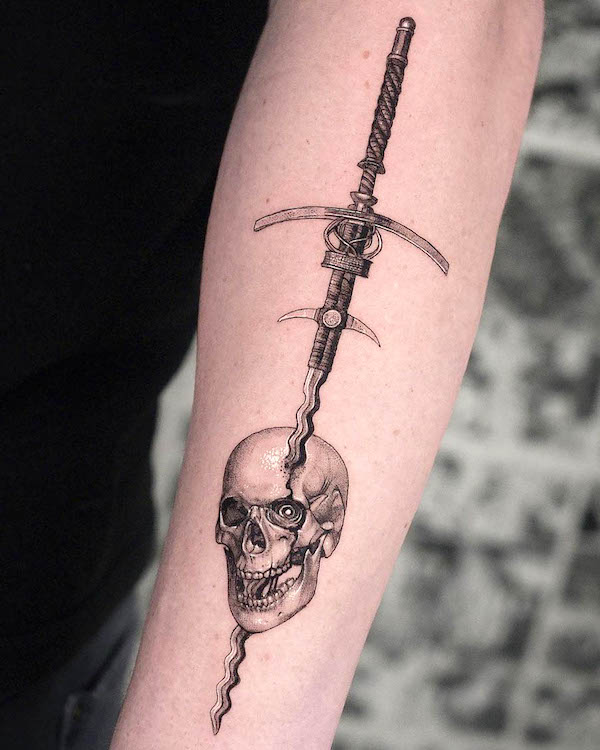 Skull and dagger tattoo by @brightbones