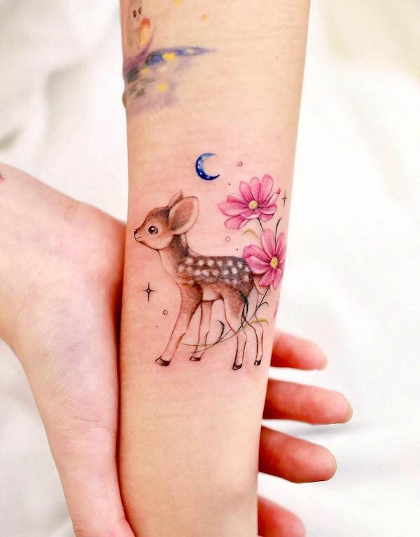 Small Bambi deer tattoo by @xiso_ink