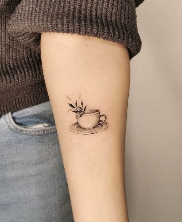 Small black and grey realism coffee tattoo by @minajewart