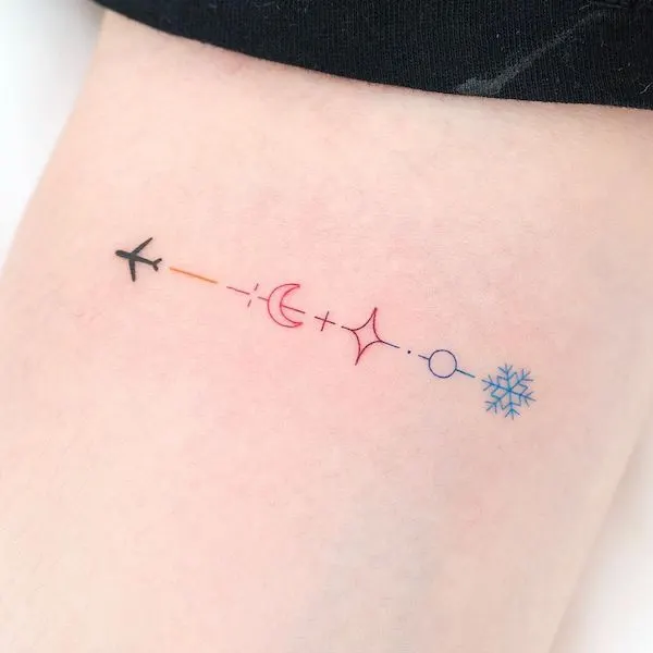 Small plane and symbols by @tattooist_arar