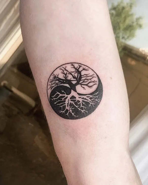 Small yin and yang tree of life tattoo by @lilith.avery_.tattoo