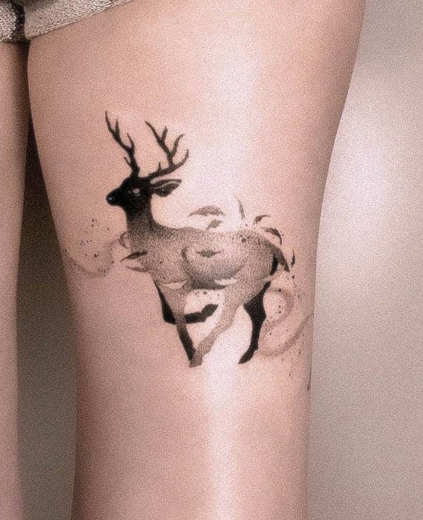 Smokey deer tattoo by @miki_tatuuje