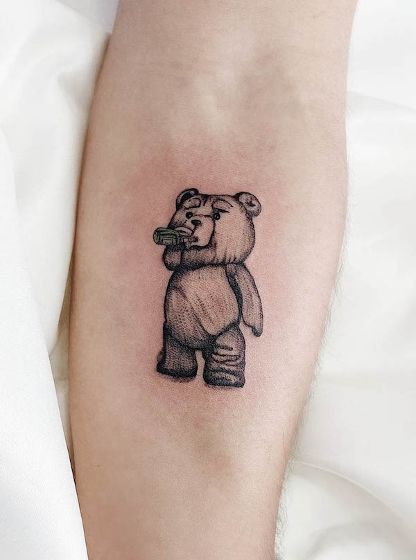 Smoking teddy bear tattoo by @doga.cil