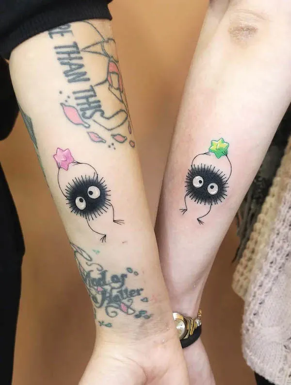 Soot sprites Spirited Away couple tattoos by @axel_alien