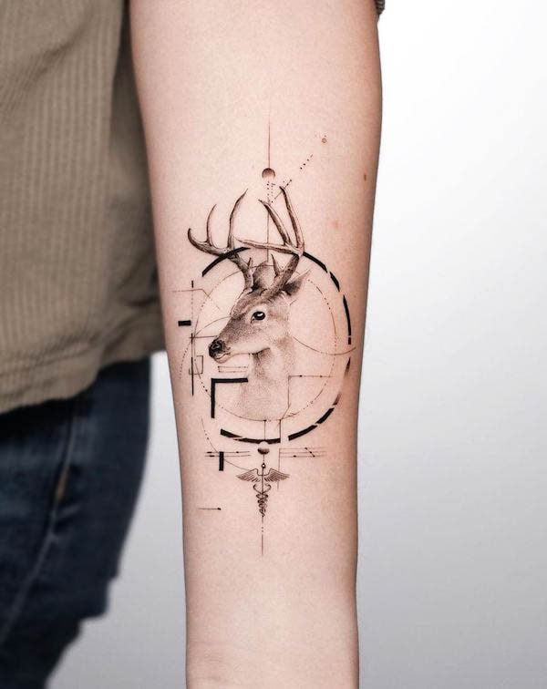 Sophisticated deer tattoo by @zionele