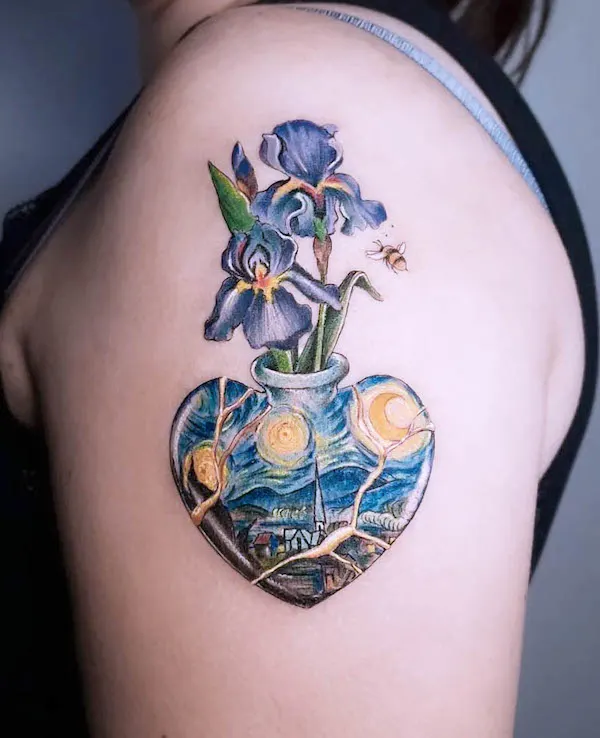 Starry Night heart tattoo by @barbara_corbucci_tattooer