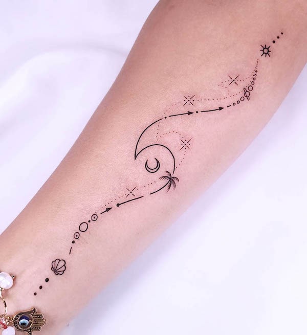 Stars and wave ornamental tattoo by @evild4n