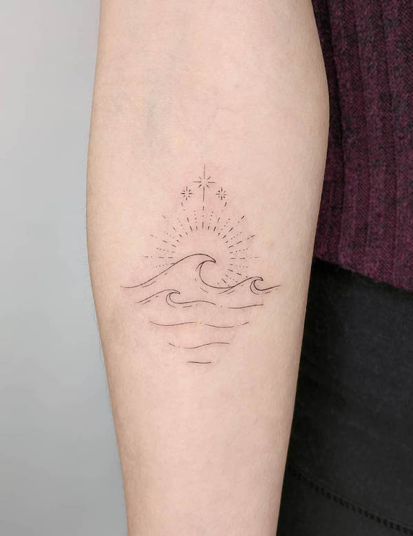 Stars sun and wave new beginning tattoo by @illisit