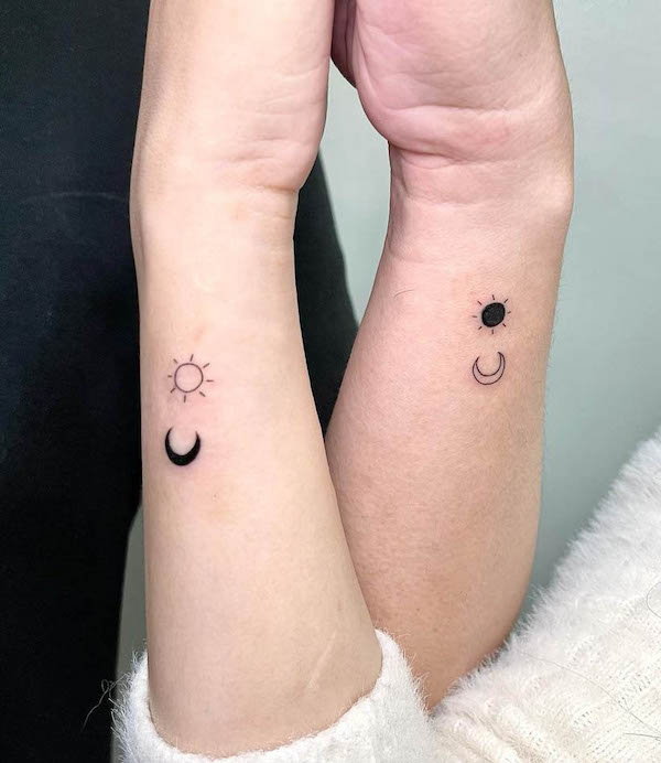 Sun and moon tattoo by @tintahanan_tattoo