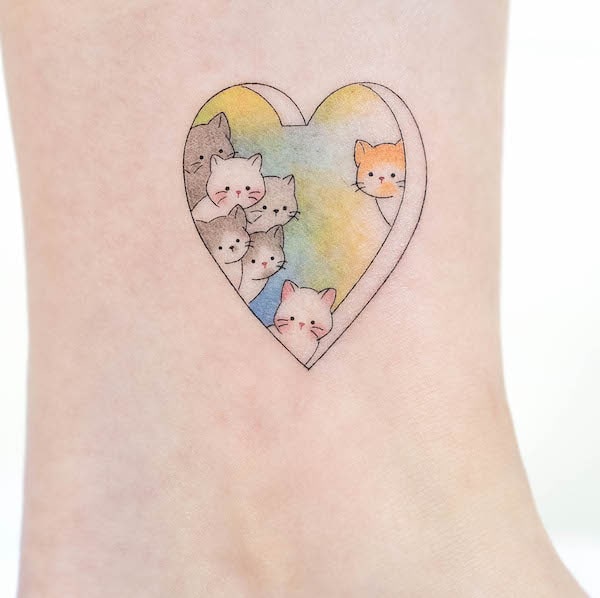 Super cute cat tattoo by @tattooist_arar