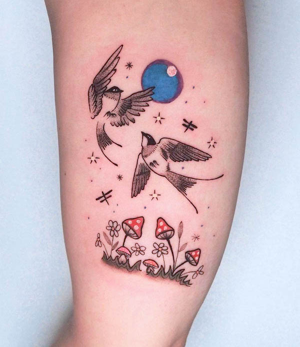 Super cute swallow tattoo by @zerrinyavas