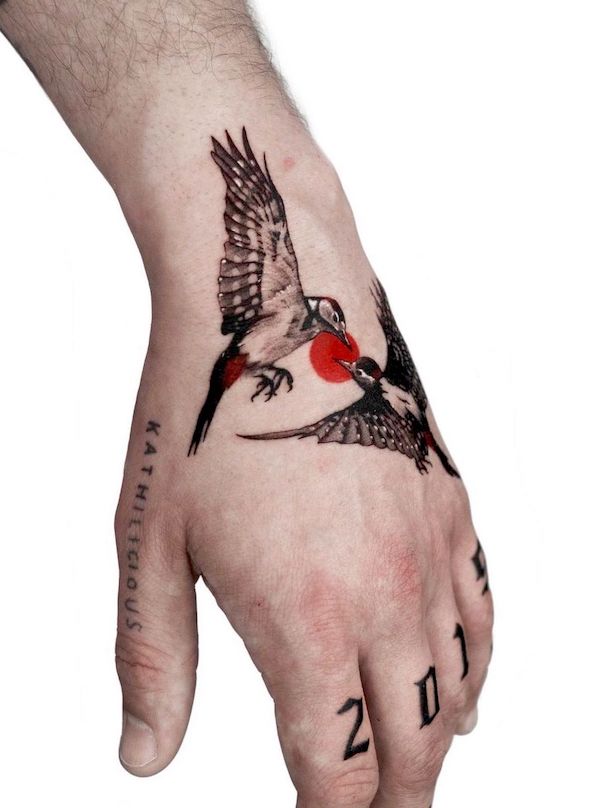 Swallow and sun tattoo by @ievakempinaite