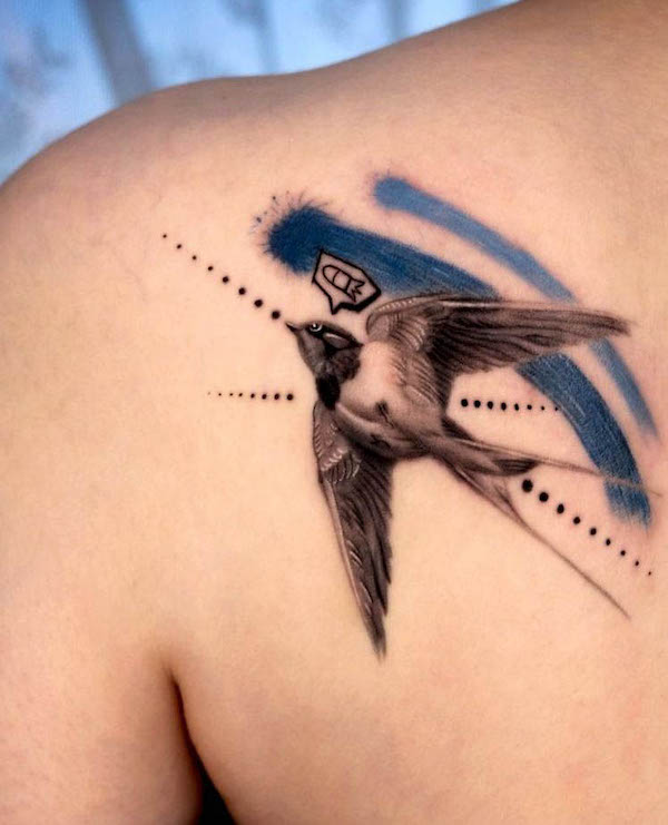 Swallow with blue stroke tattoo by @kuma.ttt