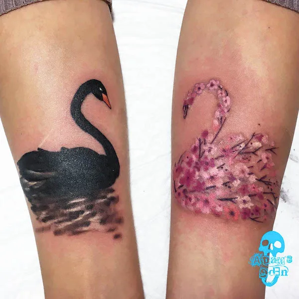 Swan symbolic love tattoo by @adams_eden_tattoos