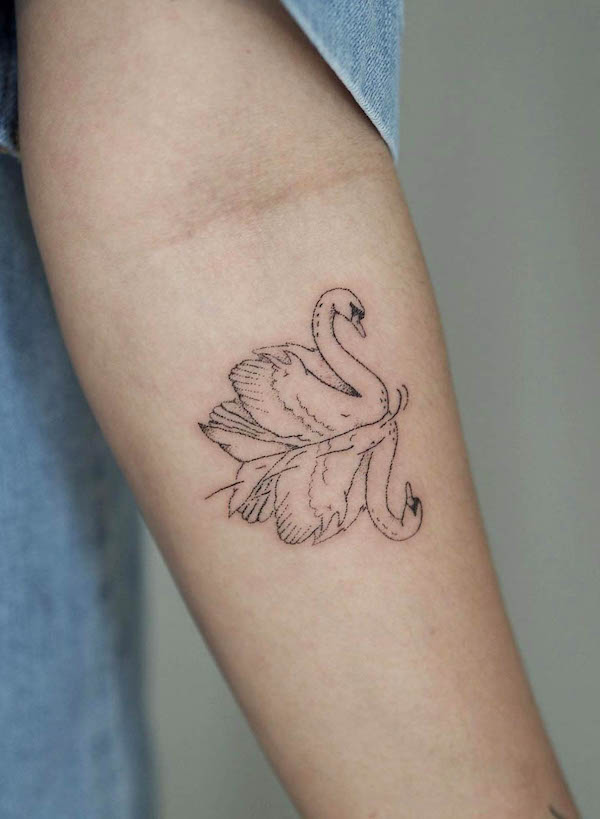 Swan symbolic love tattoo by @riesa_tattoo