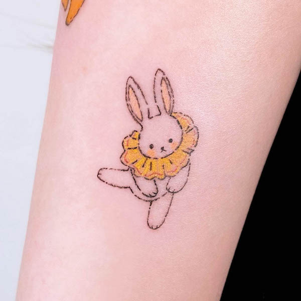 The dancing rabbit cute tattoo by @peaz502