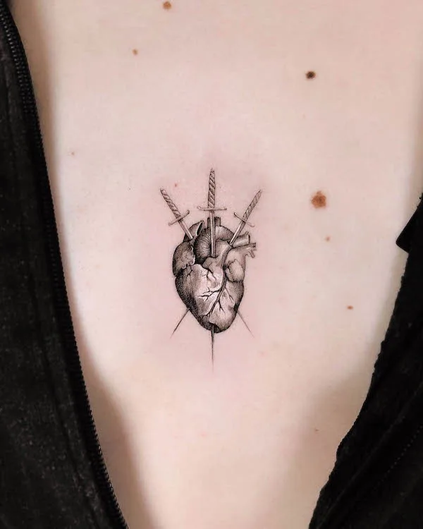 Three of Swords tattoo by @violatattoos