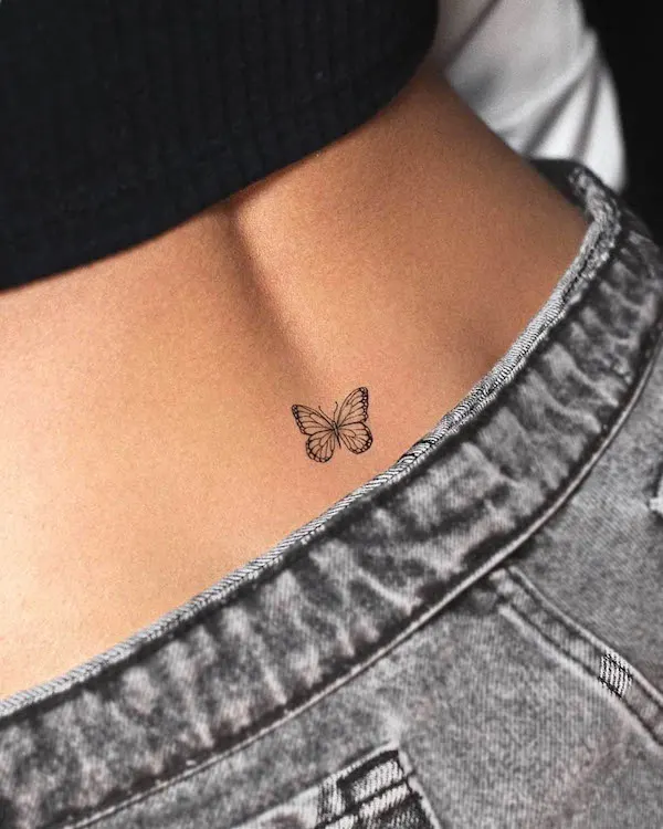 Tiny butterfly waist tattoo by @alegomeztattoo