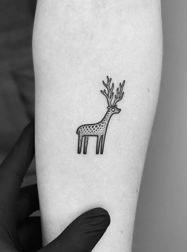 Tiny doodle deer tattoo by @mike_stout_tattoo