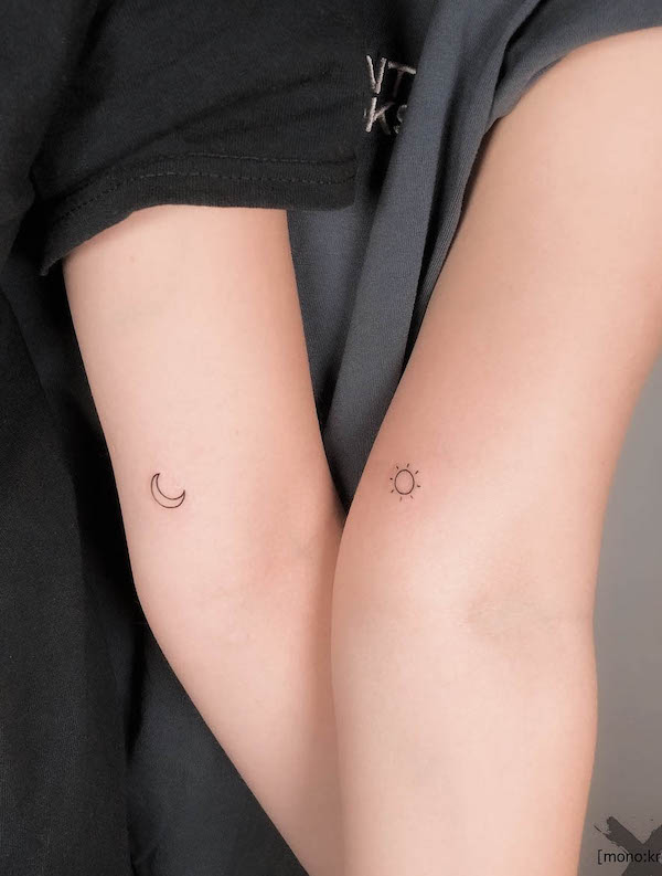 Tiny sun and moon tattoos for minimalists by @miella_mono_krom