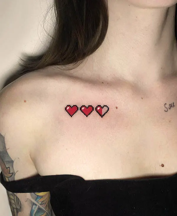 Triple heart collarbone tattoo by @michel.ttt