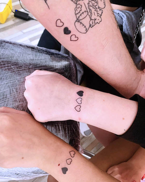 Triple heart wrist tattoos by @dariobonaffino