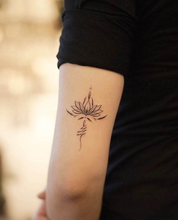 Unalome lotus tattoo by @sukza__art