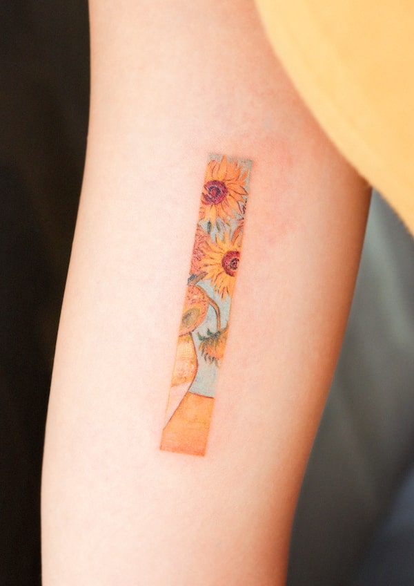 Van Gogh sunflowers tattoo on the arm by @eunyutattoo