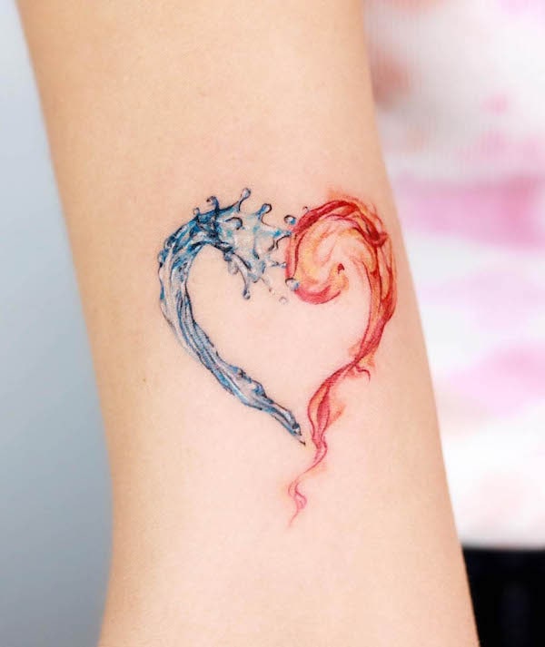 Water and fire tattoo by @guseul_tattoo