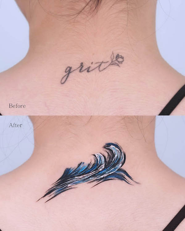 Wave cover-up tattoo by @tattooist_zela