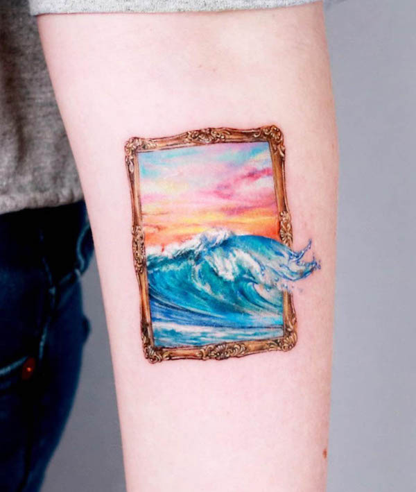 Wave painting tattoo by @guseul_tattoo