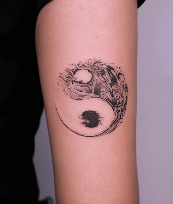 Waves yin yang tattoo by @nghe.tattooists