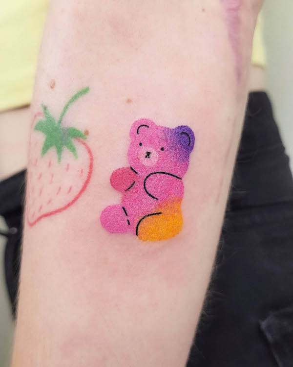 Whimsical bear tattoo by @mafupoke