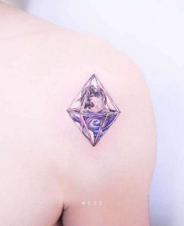 Whimsical diamond and moon tattoo by @notorious__ing