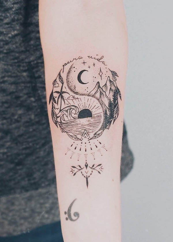 Yin and yang landscape tattoo by @zmfreespiri