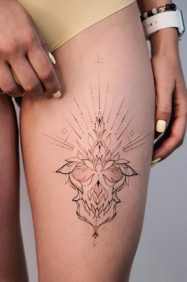 Abstract ornament thigh tattoo by @flow.tts_