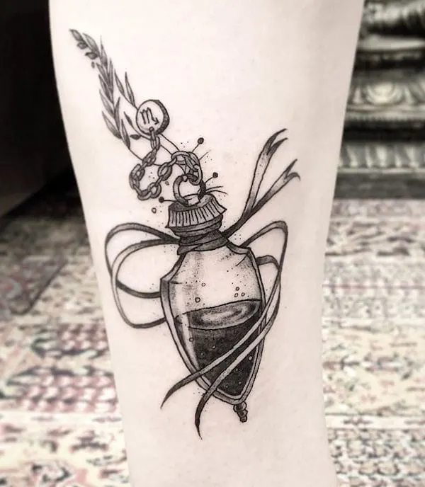 Magic potion and poison tattoo by @alwinfrank_tattoos- Fantasy Magic tattoos