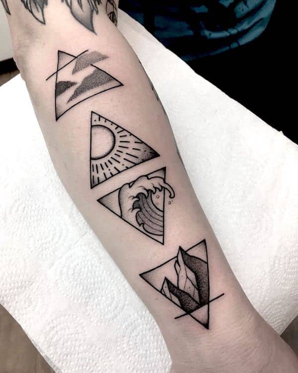 Earth, Air, Fire and Water four elements tattoo by @blackwork_hubal - Wicca symbol tattoos