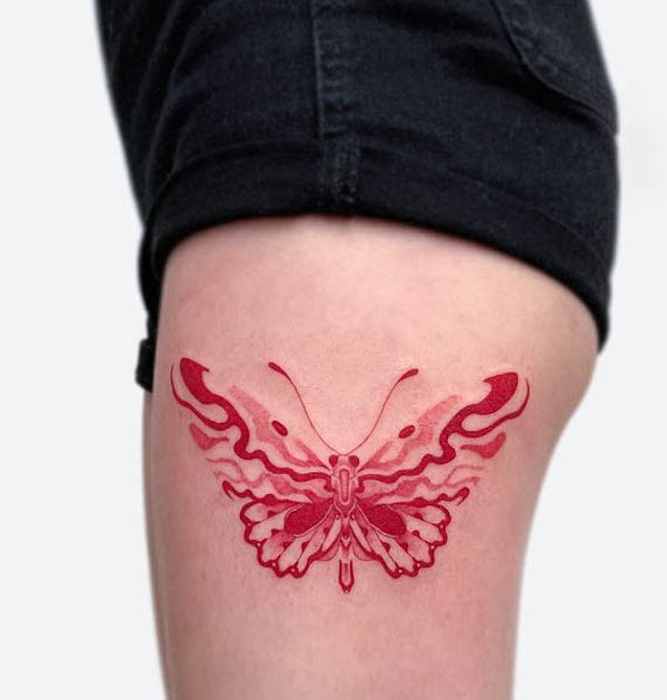 butterfly thigh tattoo by @nxe_xiner