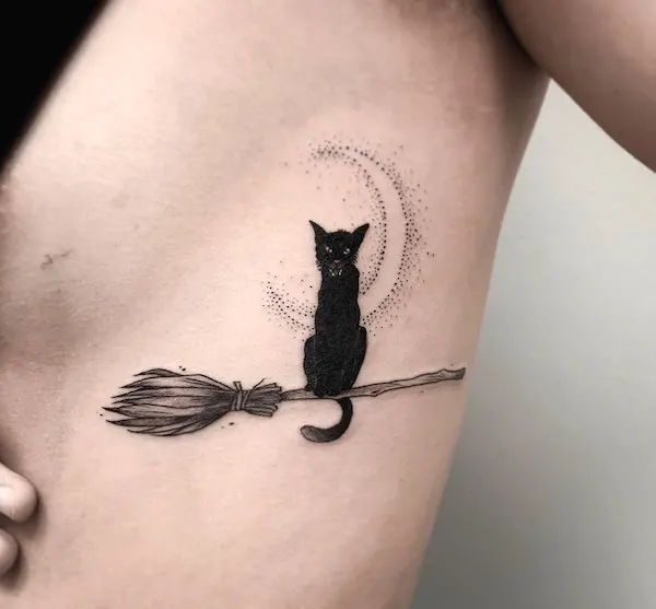 The witch cat tattoo by @capinksa- The Familiar animals tattoos for witches