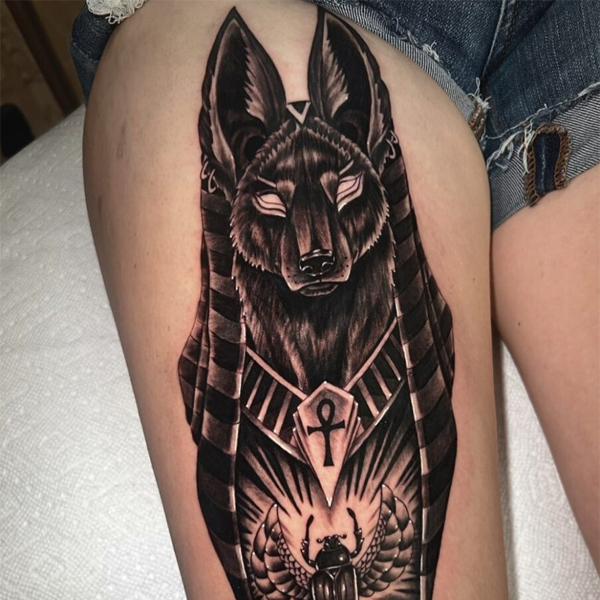 Tattoo anubis bắp chân siêu đẹp